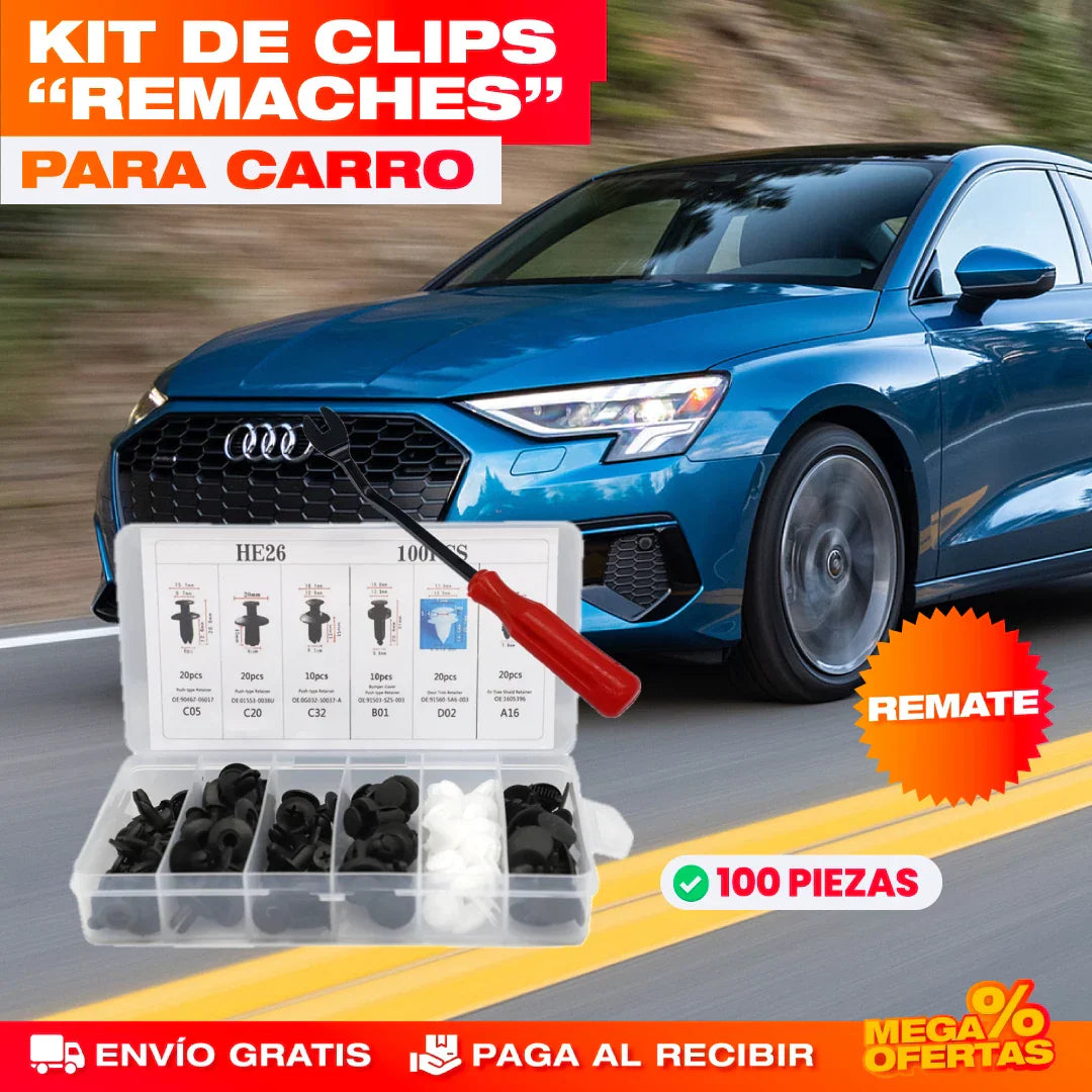 KIT DE CLIPS "REMACHES" PARA CARRO 100 PIEZAS