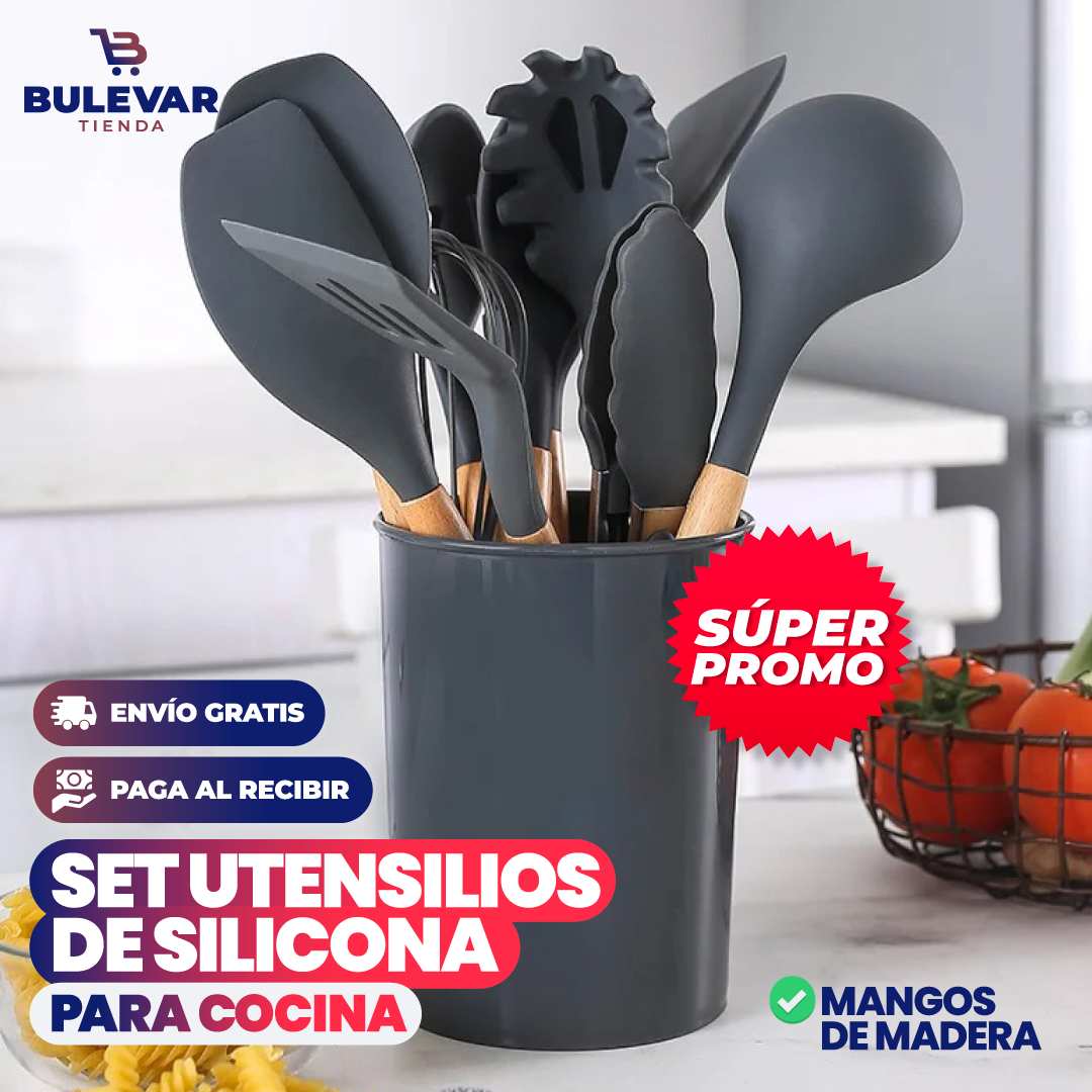 SET UTENSILIOS DE SILICONA PARA COCINA 12 PIEZAS RESISTENTE AL CALOR