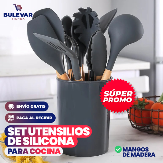 SET UTENSILIOS DE SILICONA PARA COCINA 12 PIEZAS RESISTENTE AL CALOR
