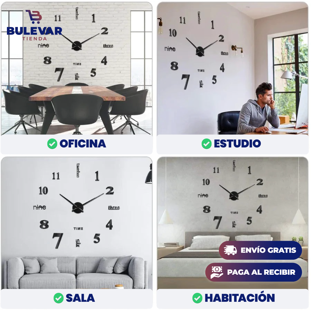 RELOJ DE PARED 3D ADHESIVO